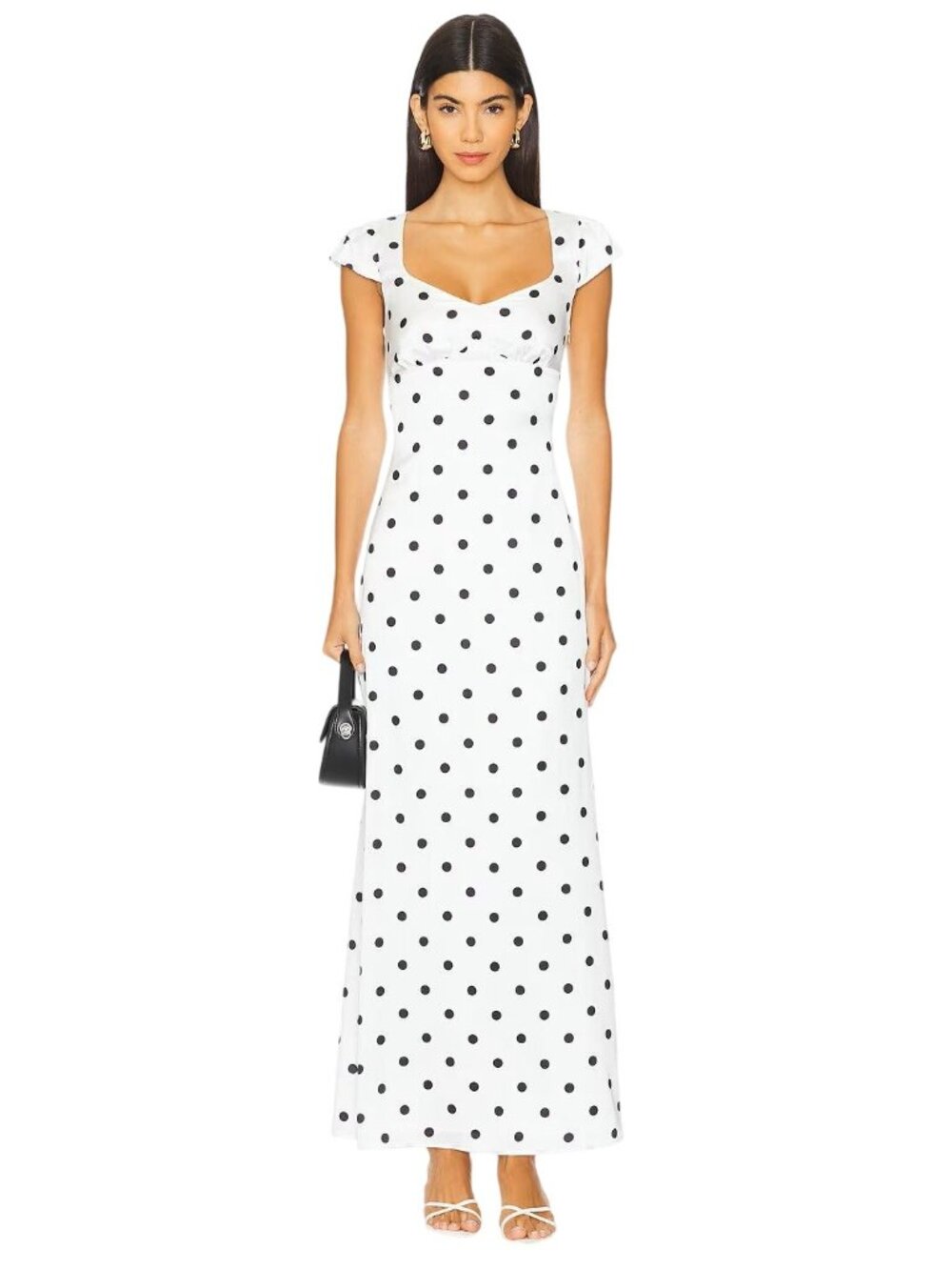 Polka Dot Maxi Dress - White with Black Dots